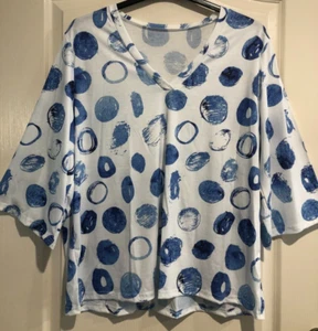 Size 1XL Blue White Stretch V neck T Shirt Top NWOT Fit Size 16 - Picture 1 of 6