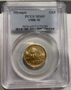 1988 W Olympic $5 Gold Commemorative Coin PCGS MS69 - US Mint Gold Coin - Picture 1 of 2