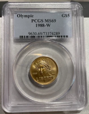 1988 W Olympic $5 Gold Commemorative Coin PCGS MS69 - US Mint Gold Coin - Image 1 of 2