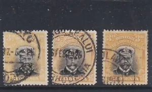  RHODESIA 1913-19 ADMIRAL 3d. BLACK & YELLOW 3x SHADES PERF.14 FINE USED - Picture 1 of 2