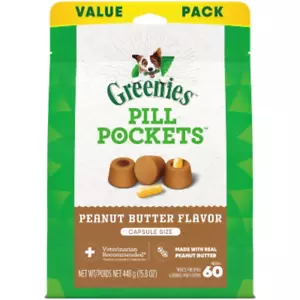 Greenies Chewy Dog Pill Pockets Peanut Butter Capsule Size Dog Treats - Picture 1 of 10