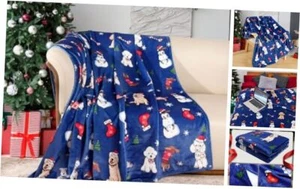 Christmas Dog Throw Blanket Cute Puppy Flannel Fleece 60" X 80" Christmas Dogs - Picture 1 of 8