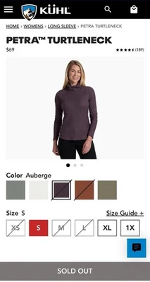 Capa base térmica tejida gofre cuello alto púrpura granate Kuhl para mujer S Petra Foto 1 de 4