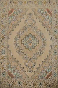 Vintage Wool Beige Medallion Traditional Living Room Area Rug 10x12 Carpet - Picture 1 of 16