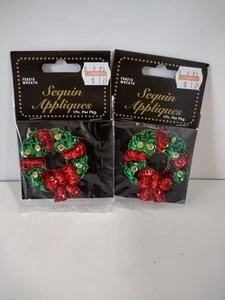 Christmas Wreath Sequin Applique 2" Vintage 90's Holiday - Picture 1 of 3