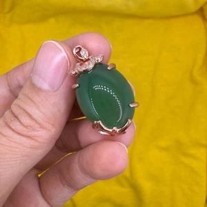 925 Sterling Silver Pendant 20x15mm Green Natural Emerald Gemstone Zircon Gift - Picture 1 of 9