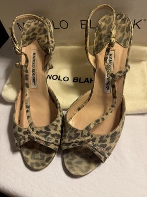 Vintage “MANOLO BLAHNIK” H/C Leopard Print W/Satin Embellishment US 8.5M  - Image 1 of 4
