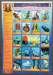PALAU UNDERSEA HISTORY & EXPLORATION MILLENNIUM STAMPS MNH 2000 SCUBA DIVER SUB - Picture 1 of 1