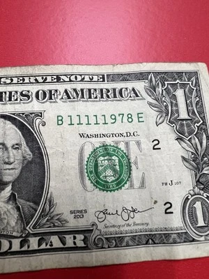Fancy Serial Number $1 2013 B 11111978 E DOB Nov 11 1978  - Image 1 of 4