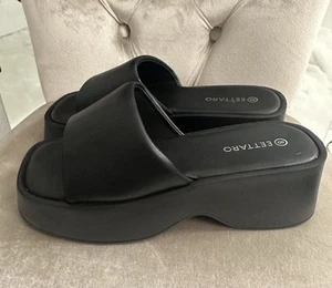 VTG-ish 90s Y2K Black 8 Sandal Platform Slides Platform Wedge Chunky Eettaro NEW - Picture 1 of 5