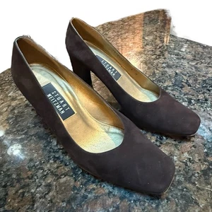 Stuart Weitzman Chocolate Brown Classic Suede Block Heel Sz 9 EUC No Box - Picture 1 of 11