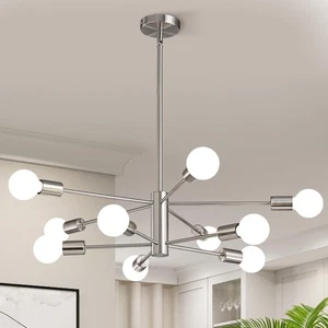 Modern Chandelier Light Fixture Brushed Nickel Sputnik Chandelier 10-Light Fa... - Picture 1 of 8