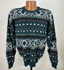 Vintage Fair Isle Sweater Mens XL Geometric Ski Sweater Dad Grandpa Acrylic Knit - Picture 1 of 13