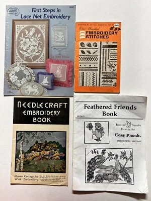 Vintage LOT OF 4-First Steps LACE NET EMBROIDERY Craft Pattern Book PUNCH NEEDLE - Image 1 of 4