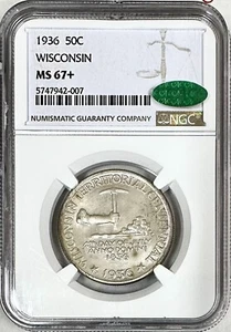 1936 WISCONSIN COMMEMORATIVE HALF DOLLAR NGC & CAC MS67+ - Picture 1 of 2