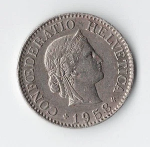 1958 Switzerland 10 Rappen Coin CONFOEDERATIO HELVETICA - Picture 1 of 2