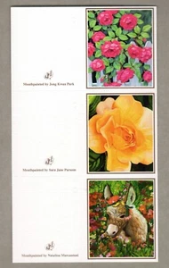 Juego de 3 etiquetas/tarjetas de regalo pintadas a boca, arte burro rosas flores florales texturizadas - Imagen 1 de 2