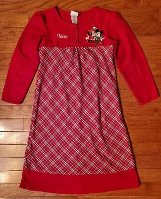 Disney Store Niñas S(5/6) Invierno Navidad Largo Slv Vestido Rojo Falda a Cuadros Mickey Foto 1 de 4