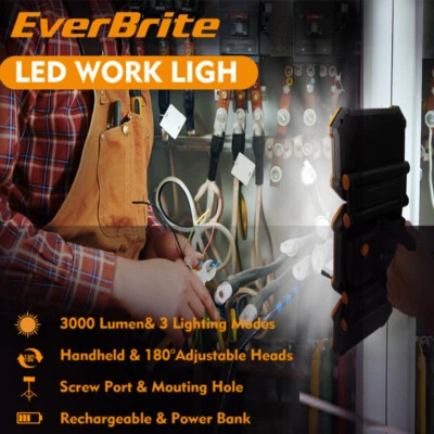 EverBrite 3000LM LED Rechargeable Work Light Folding Work Light 3 Lighting Modes - Image 1 of 4