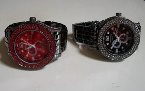 Men's hematite finish Techno King fashion hip hop red & clear stone watch - Picture 1 of 16