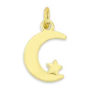 Solid Gold Moon & Star Charm Pendant in 10k or 14k - Elegant Jewelry Gift - Picture 1 of 5