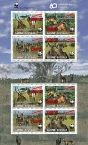 WWF 60° WATERBUCKS ANTILOPE Rosso SOVRASTAMPA 8v-Foglio timbro (2021 Guinea-Bissau) - Foto 1 di 1