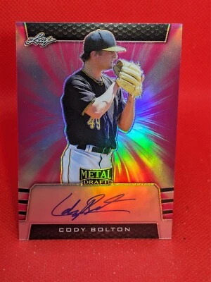 Cody Bolton 2019 Leaf Metal Draft Pink Prismatic Wave Refractor AUTO **3/20** - Image 1 of 2