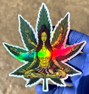 Psychedelic Cannabis Holographic Sticker Waterproof Vinyl 420 Hippie Decal Art - Picture 1 of 2