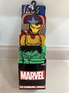 Marvel Avengers Casual Crew Socks 6 Pack Men's Size 8-12 Hulk Iron Man - NEW USA - Picture 1 of 6