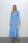 ZARA Blue Marilyn Belted Floral Shirt Dress Maxi Midi Dress Sold Out - Size L