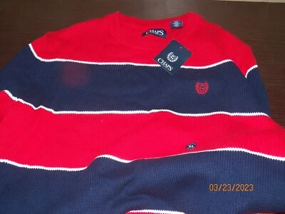 Suéter Chaps Rojo, Azul y Blanco Rayas 100% Algodón Talla XL NUEVO CON ETIQUETAS Foto 1 de 3