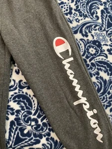 Champion Gray Cotton Classic Youth Girls Script Sweat Jogger Pants Size Large - Picture 1 of 5