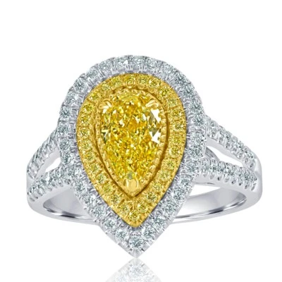 GIA 1.64 Ct Pear Shaped Light Yellow Diamond Engagement Ring 18k White Gold - Image 1 of 4