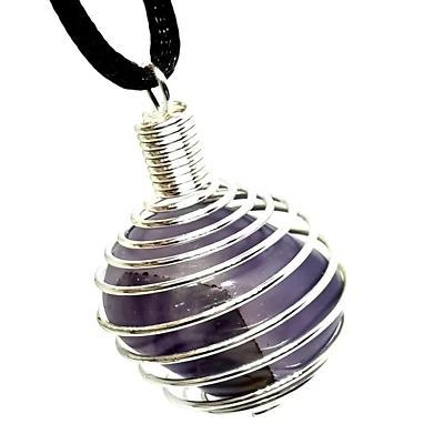 紫水晶吊坠钢丝滚珠笼项链滚石水晶绳珠宝首饰 — 第 1/4 张图片