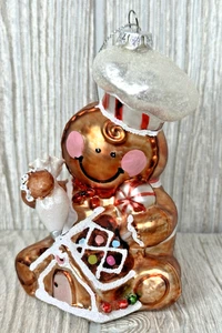 Pan di zenzero uomo panettiere da appendere vetro soffiato ornamento casa pan di zenzero - Foto 1 di 9