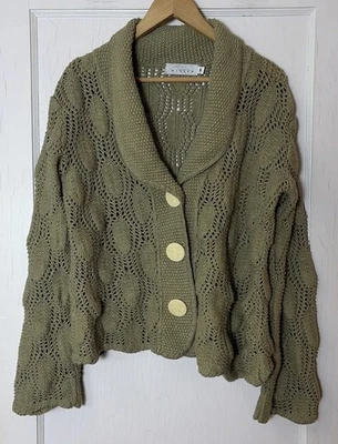 Cárdigan Willow M Verde Crochet Tejido Algodón Boho Lagenlook Botones Grandes Foto 1 de 4