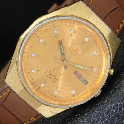 AUTOMATIC VINTAGE ORIENT CRYSTAL 46943 JAPAN MENS ORIGINAL DIAL WATCH a703614-1 - Image 1 of 4