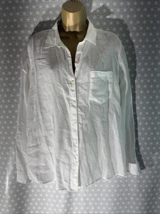Womens Gap Large White 100% Linen Long Sleeve Fitted Boyfriend Blouse Shirt Top - Picture 1 of 7
