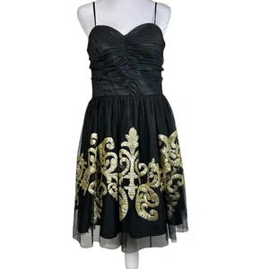 Jun & Ivy Cocktail Dress Women's Size M Black Tulle Gold Sequins Balletcore - Picture 1 of 11