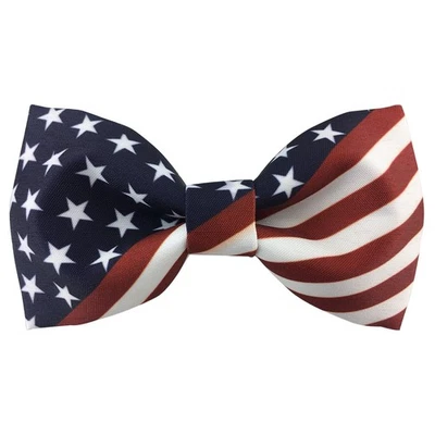 100% 缎面丝绸男式预绑领结星条美国国旗纯色蝴蝶结... — 第 1/4 张图片