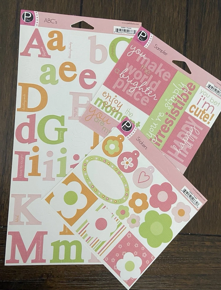 PEBBLES INC PEGATINAS ABC FRASES BEBÉ NIÑA FLORES ROSA AMIGOS RECUERDOS Foto 1 de 1