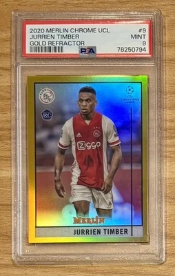 Jurrien Timber 2020-21 Merlin Chrome UCL /50 Gold Refractor PSA 9 RC - Image 1 of 2