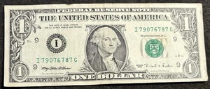 1995 Minneapolis $1 Bill Altering 7’s Four Of A Kind 7’s Fancy Note - Picture 1 of 2
