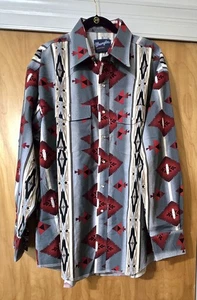 Wrangler Southwestern Aztec Herren Y2K Perlen Druckknopf Langarm Hemd Neu ohne Etikett 2XL - Bild 1 von 17