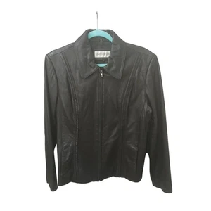 Chaqueta Jones New York Negra Cuero Genuino Cremallera Bolsillos Forrados Frontales M - Imagen 1 de 10