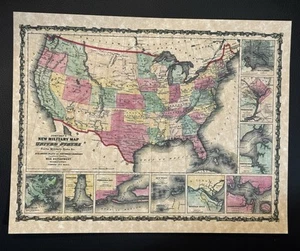 Johnsons New Military Map United States 1863 Civil War Harbors US War Department - Picture 1 of 5