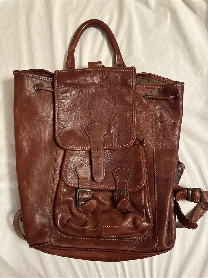 Mochila I Medici Firenze Italiana de Cuero Marrón Vintage Grano Completo Cordón Foto 1 de 4