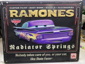 Cooles Vintage Disney Pixar Cars Film Ramones State Farm Blechschild 14" x 11" - Bild 1 von 5