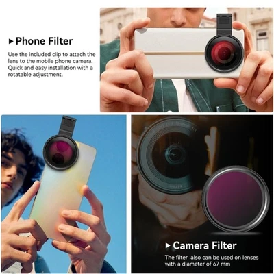 67mm Circular Polarizer Filter with Clip Adapter Rings Phone Camera Lens - Image 1 of 4