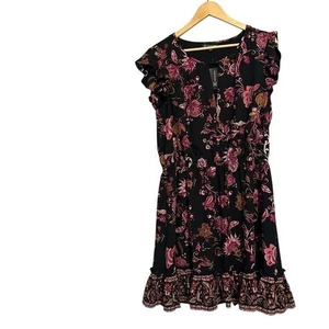 INC Trop Fiona Garden Mini Dress L NWT Ruffle Sleeve A-Line Resort Floral - Picture 1 of 10